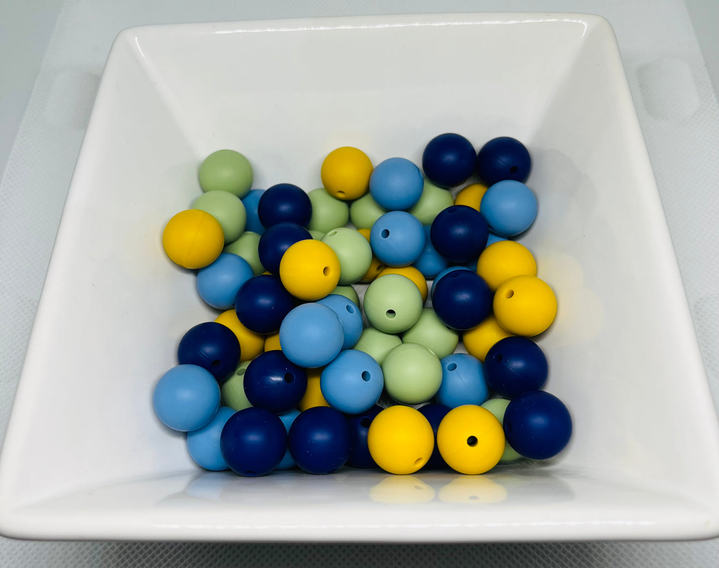 Blue Jeans And A Rosary Bead Mix 60 Count 15mm Silicone Bead Multicolor Matcha Green Navy Blue Powder Blue Mustard Yellow Pen Beading Crafting