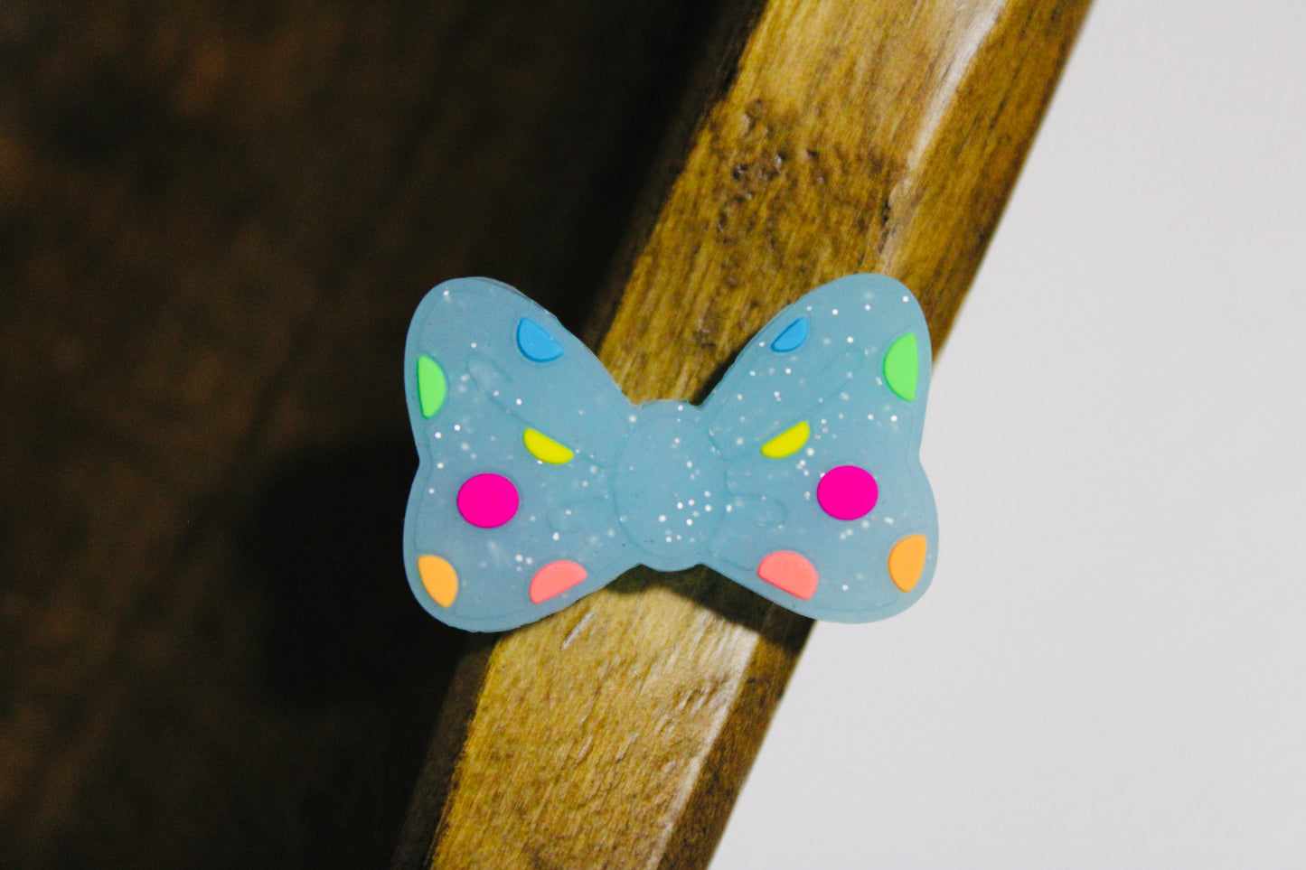 Polka Dot Neon Glitter Bow Silicone Focal Bead Clear Gray Or Black