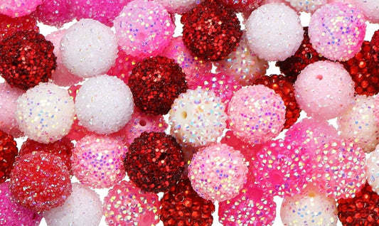 10 Count 20mm Sugar Rhinestone Glitter Bubblegum Bead Pink Red White 2.5mm Hole Pen Beading Mother Gift