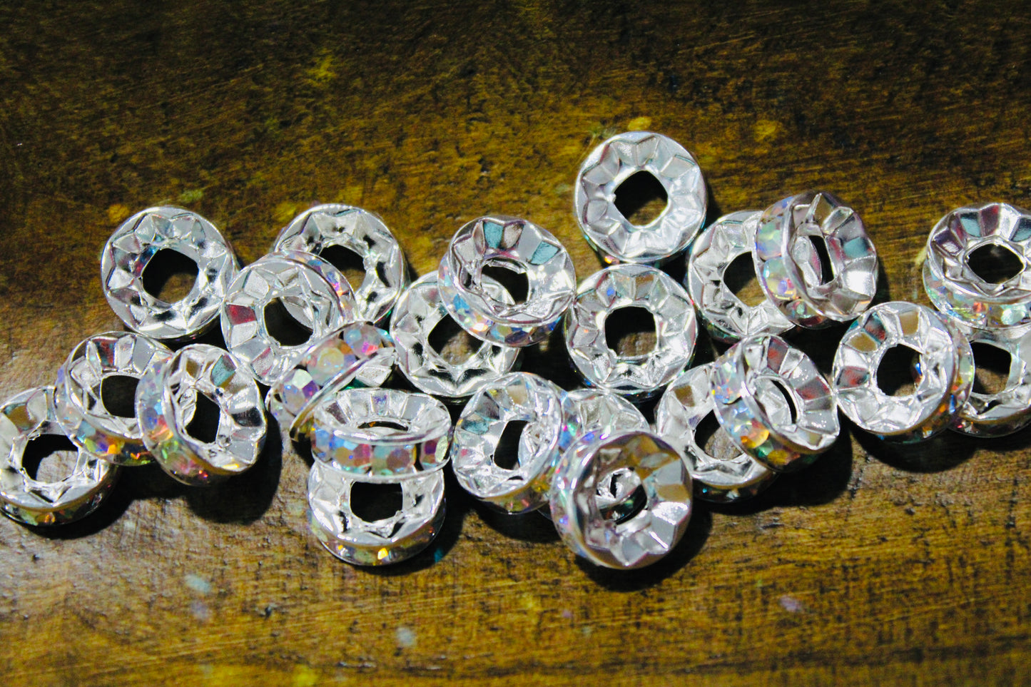 16mm Silver Iridescent Wide Mouth Rhinestone Spacer Bead 12 Count Bag