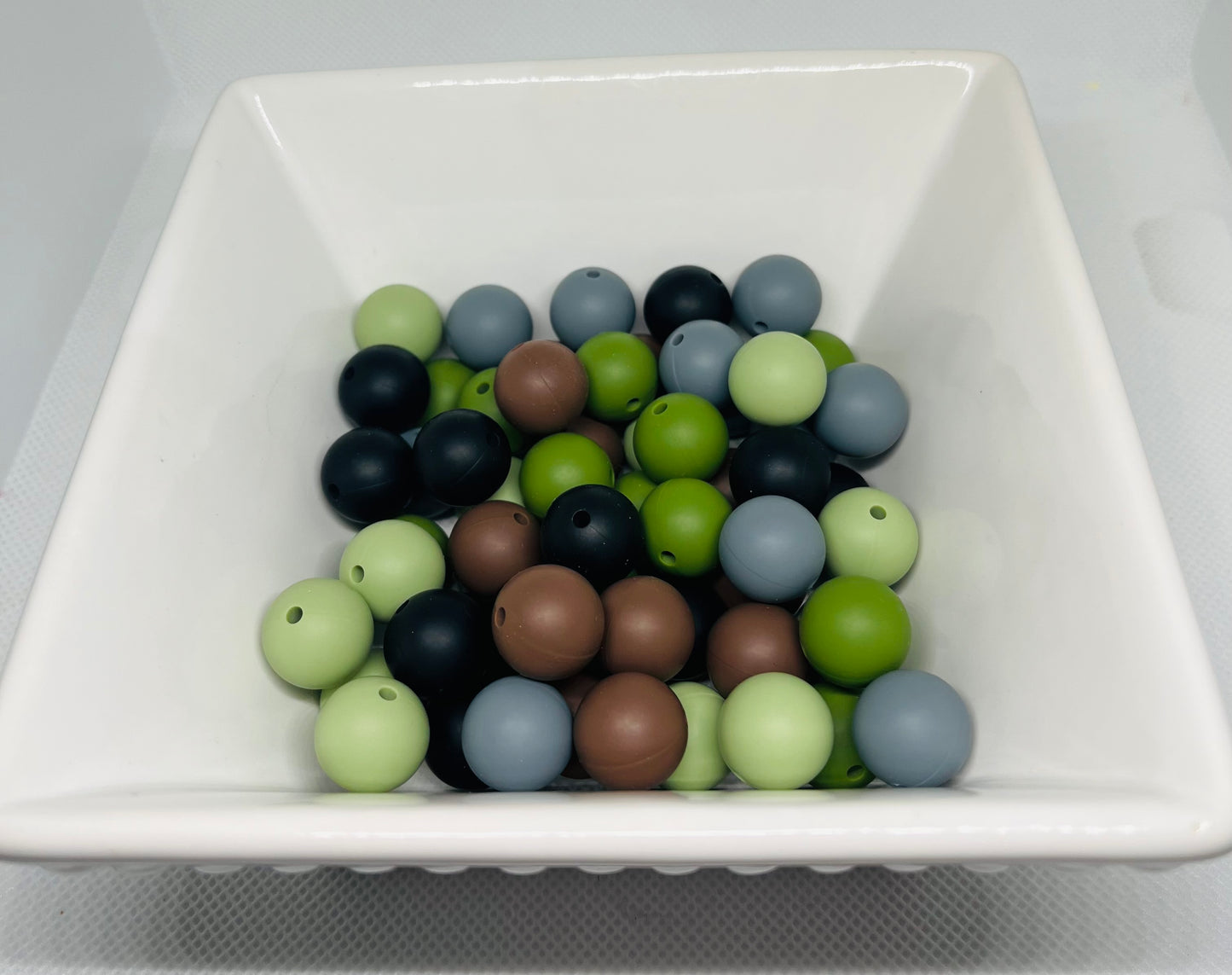 Camo Bead Mix 60 Count 15mm Silicone Beads Multicolor Camouflage Black Coffee Brown Christmas Green Matcha Green Bean Green Dim Gray