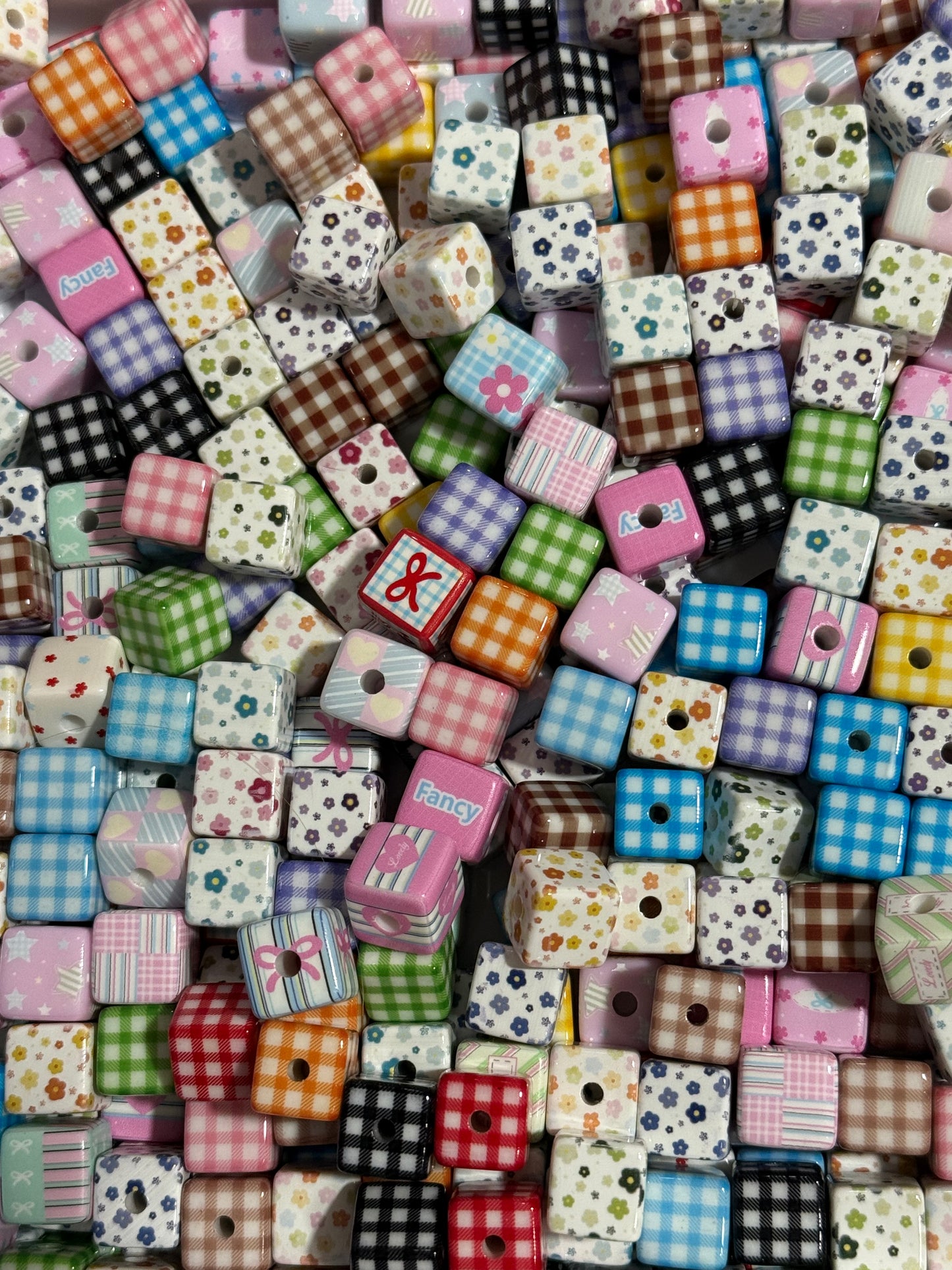 15mm Acrylic Square Printed Bead 2mm Hole 10 Count Bag