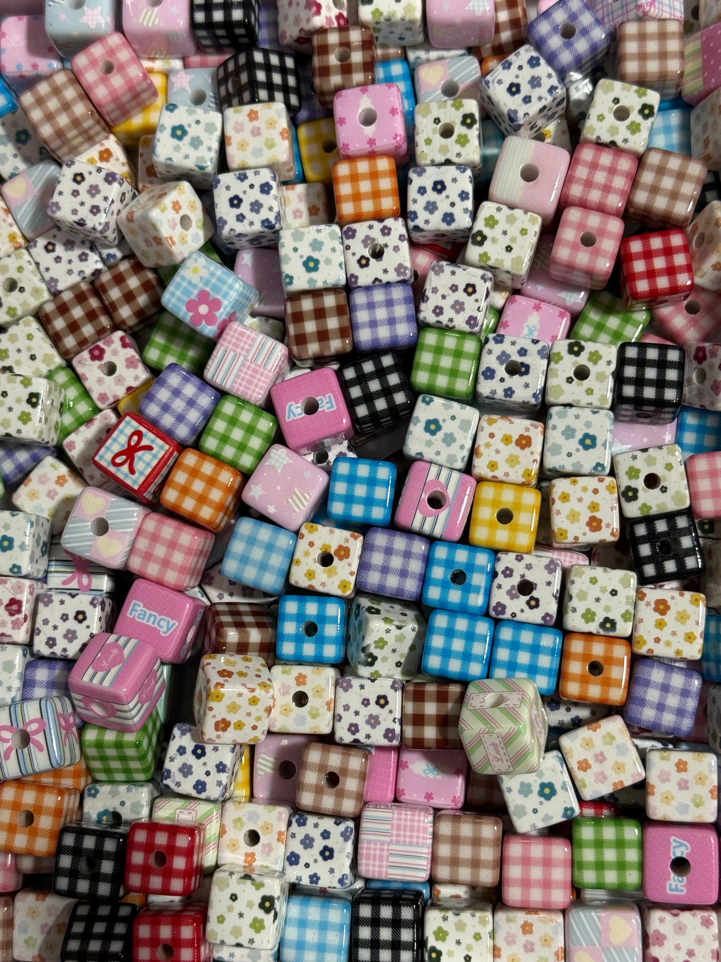 15mm Acrylic Square Printed Bead 2mm Hole 10 Count Bag