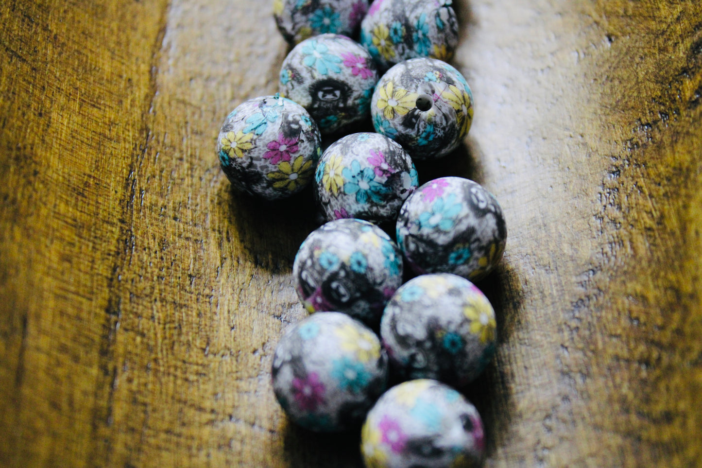 Pretty Cow 15mm Printed Silicone Bead Black White Turquoise Yellow Violet