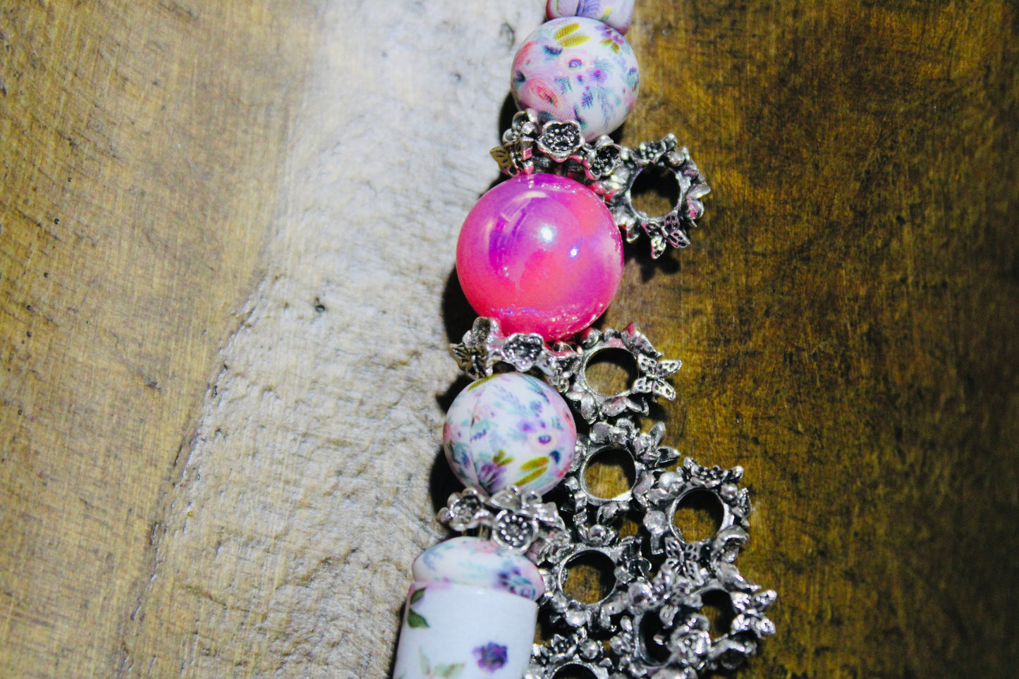 Vintage Floral Wide Mouth Metal Spacer Bead 25 Count Bead Bag