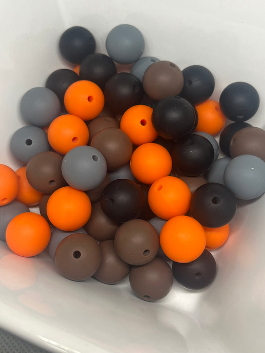 Pack Of 60 Count 15mm Silicone Bead Multicolor Pen Beading Crafting Orange Black Dim Gray Coffee Brown