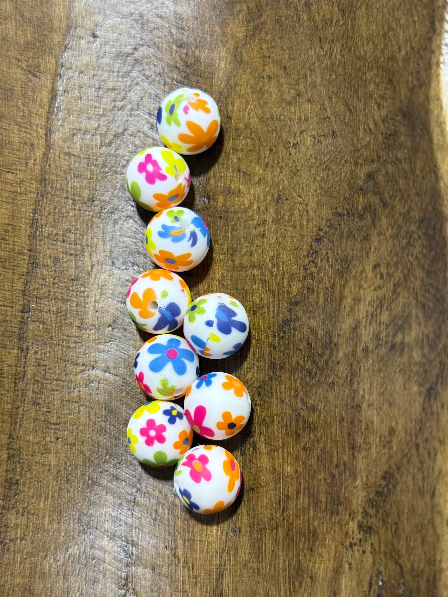 Bright Floral 15mm Printed Silicone Bead
