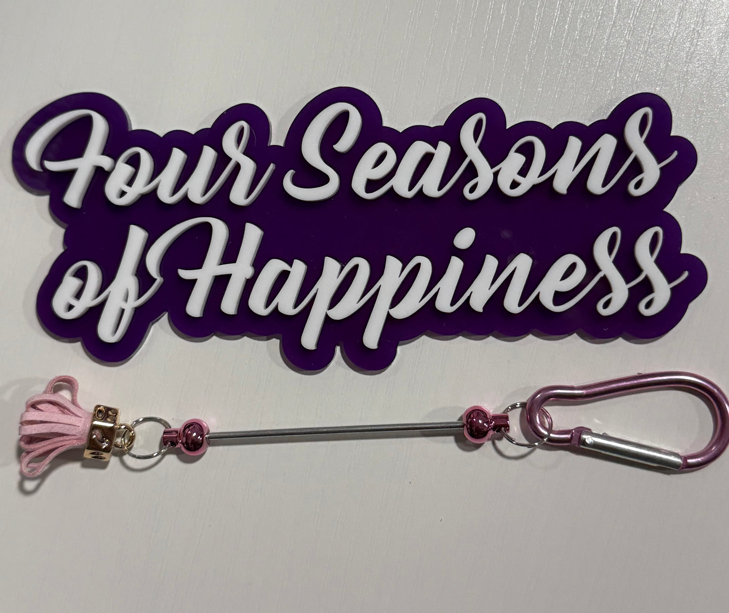 Aluminum Colored Bar Keychain With Mini Pom Pom Tassel