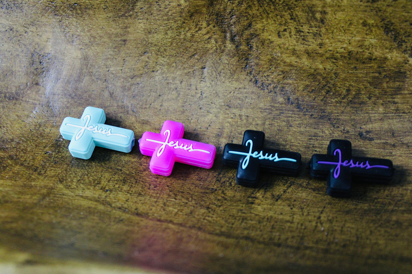 Jesus Cross Silicone Focal Bead Mint Pink Black Purple White