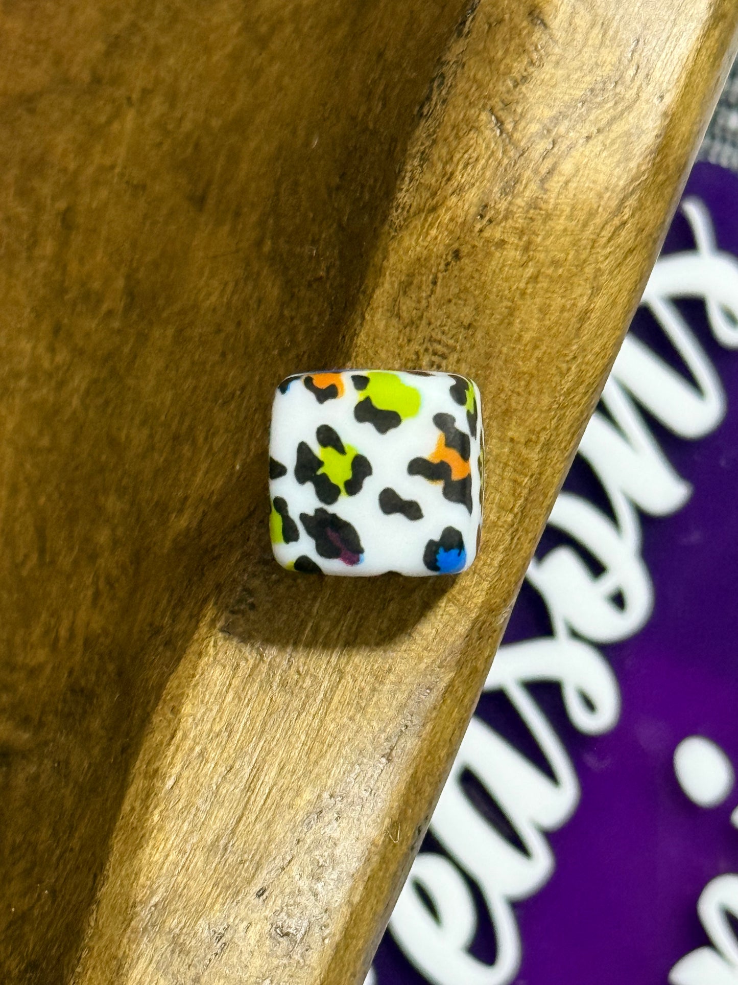 13.5mm Square Printed Silicone Bead