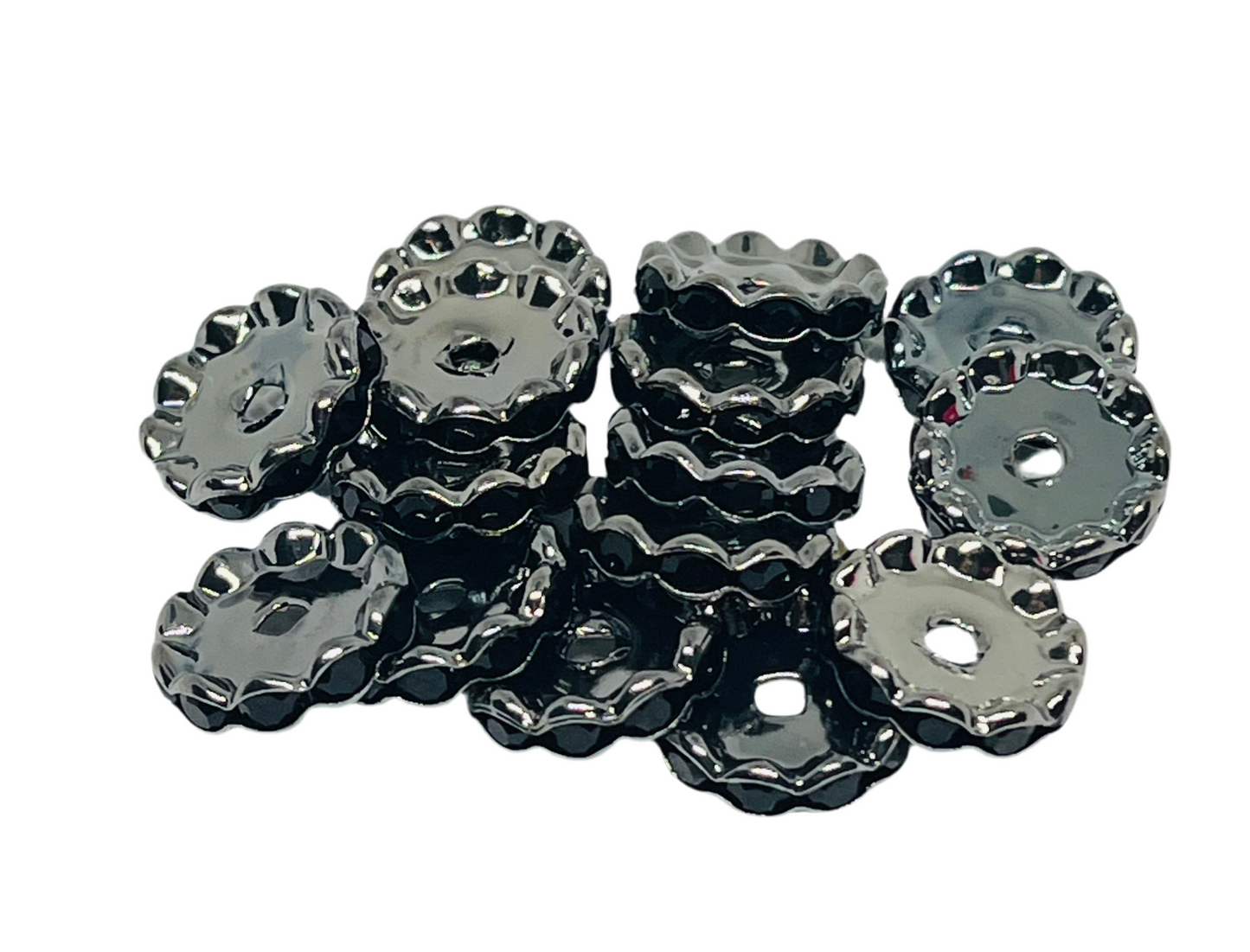 16mm Rhinestone Spacer Bead Silver or Gunmetal 15 Count
