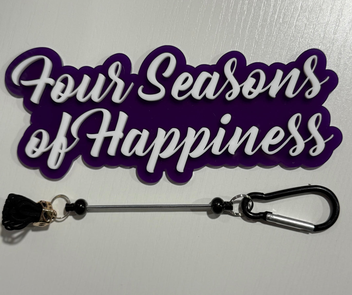 Aluminum Colored Bar Keychain With Mini Pom Pom Tassel