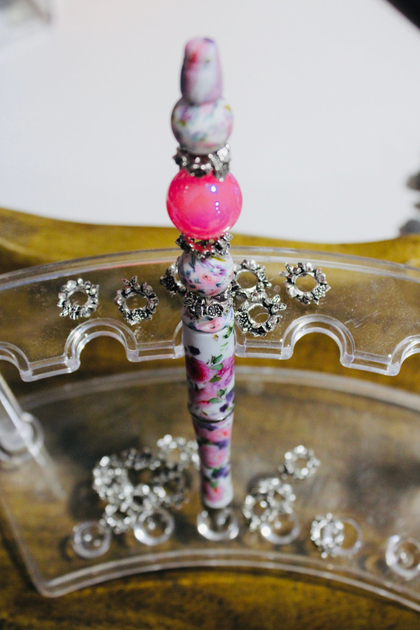Vintage Floral Wide Mouth Metal Spacer Bead 25 Count Bead Bag