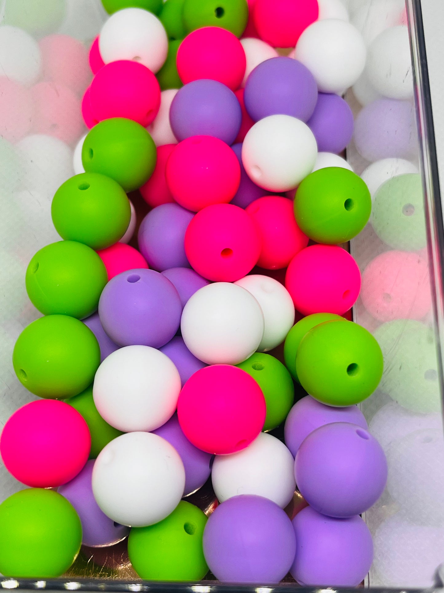 Pool Time Bead Mix Silicone 15mm Bead Mix Multicolor 60 Count 15 Count Of Each Color Purple Lime Green White Hot Pink
