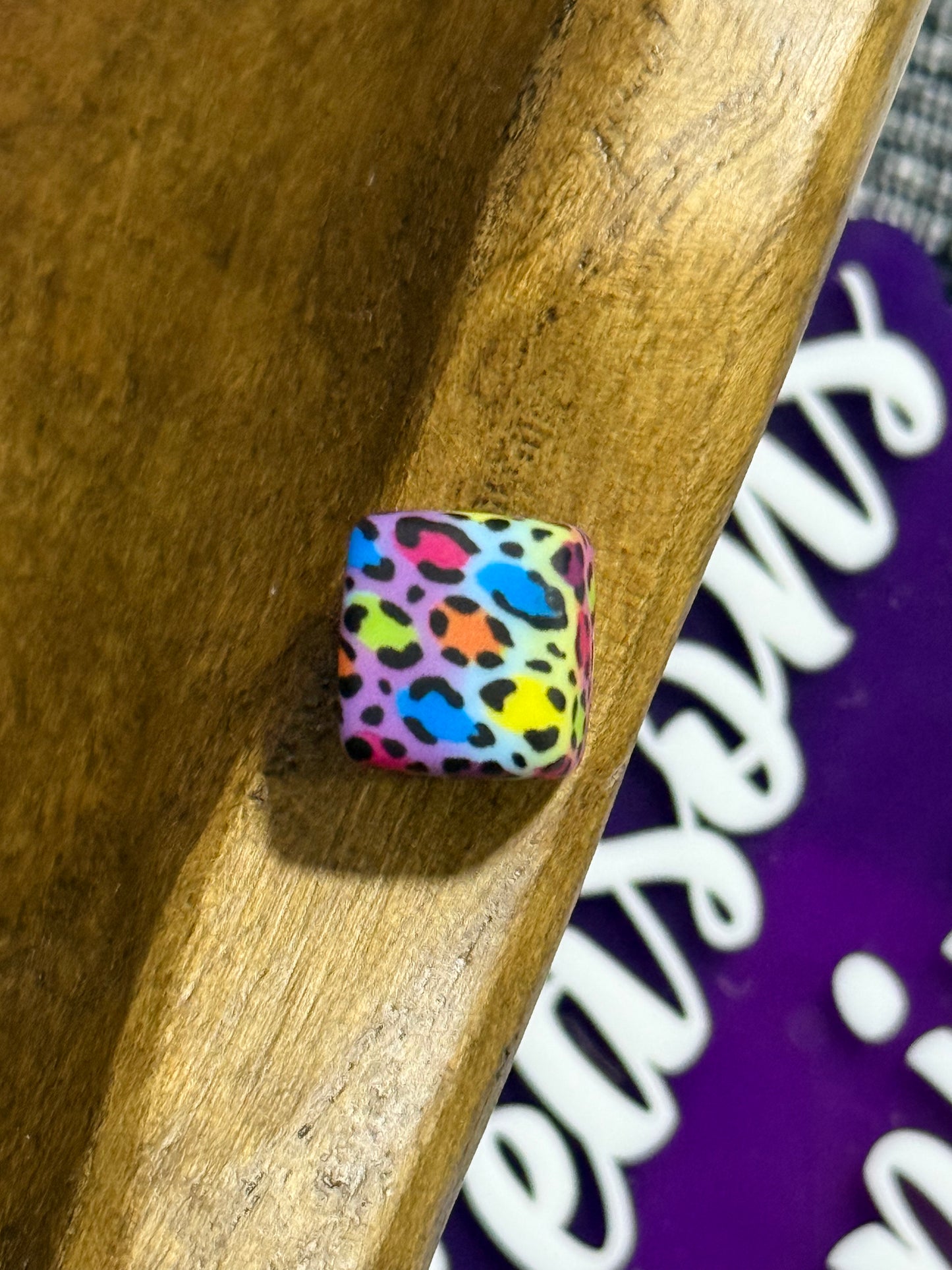 13.5mm Square Printed Silicone Bead