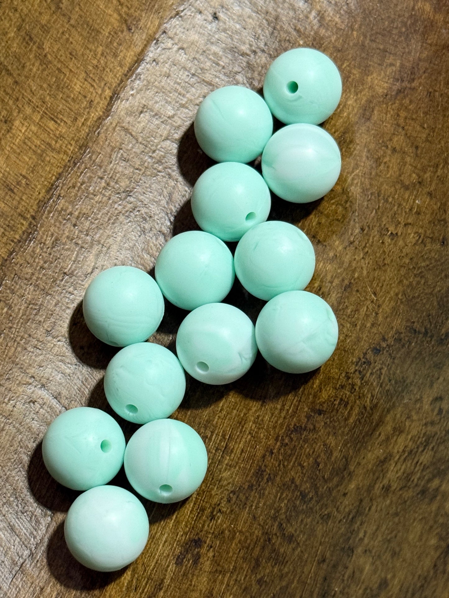 15mm Silicone Mint Marble Round Bead 2mm Opening