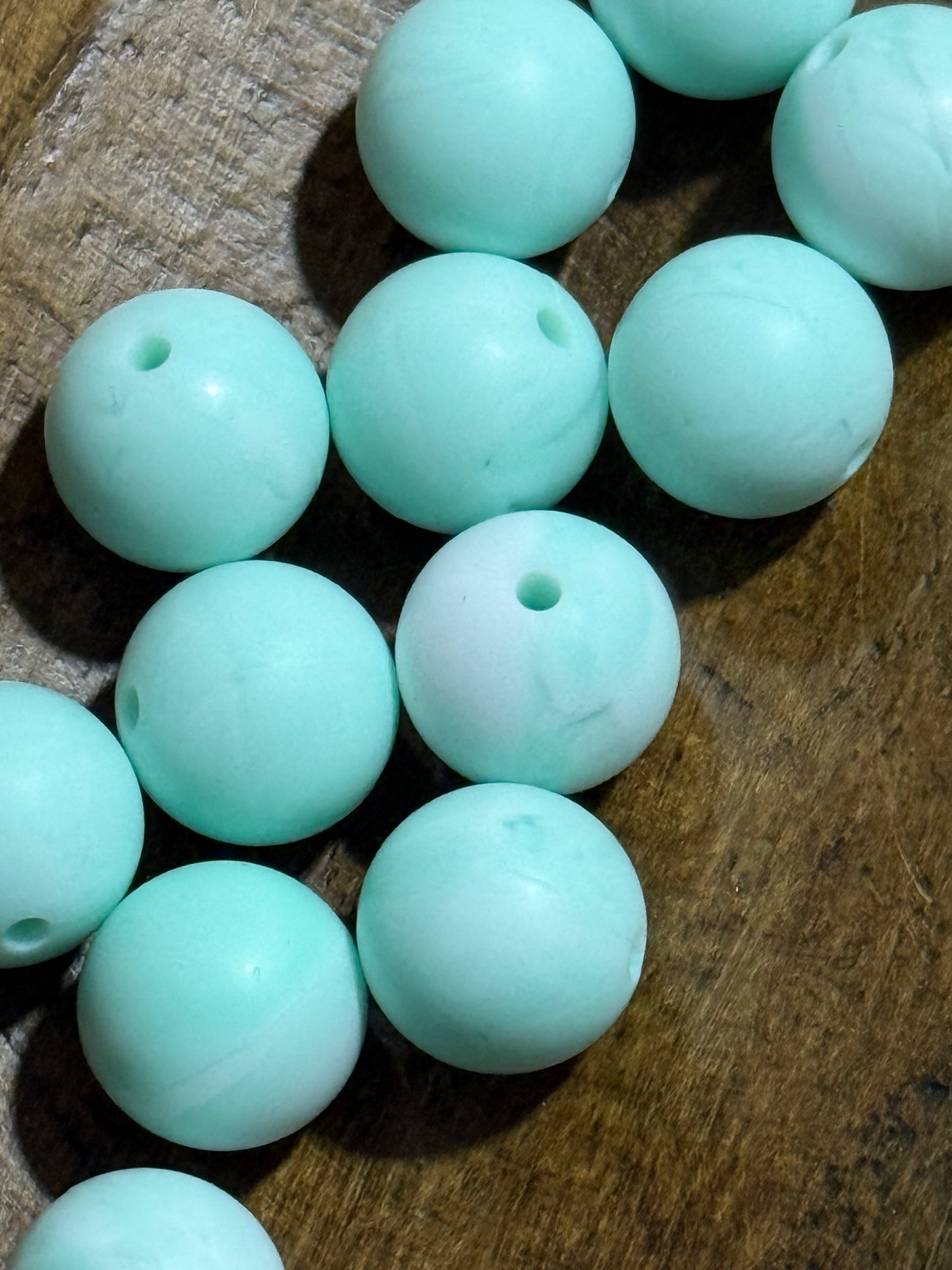 15mm Silicone Mint Marble Round Bead 2mm Opening