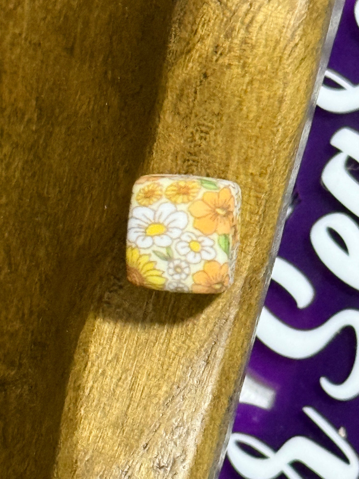 13.5mm Square Printed Silicone Bead