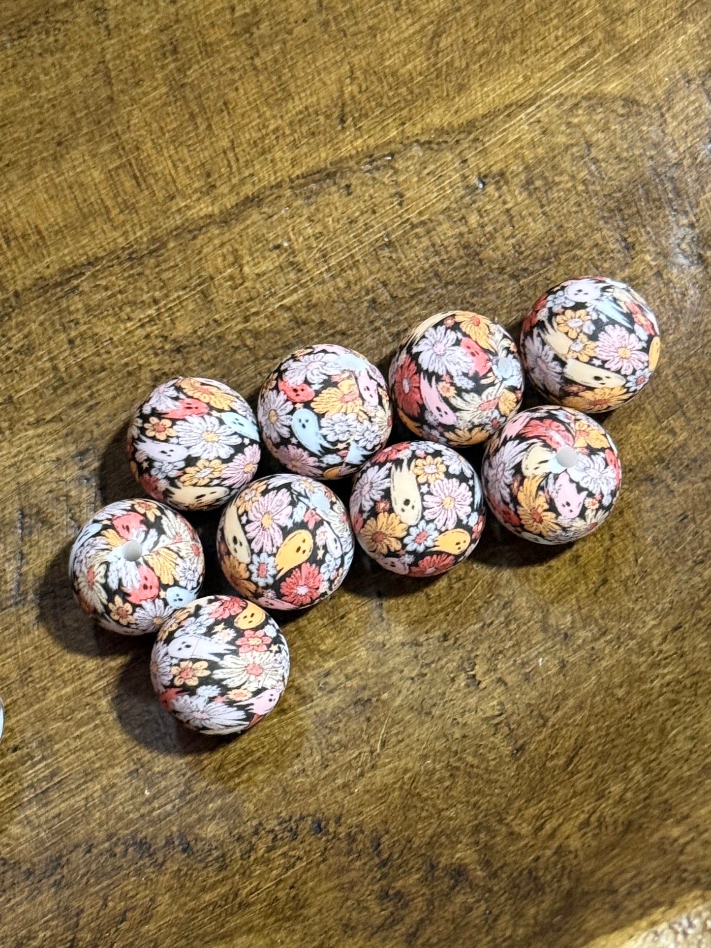 Fall 15mm Printed Silicone Round Bead