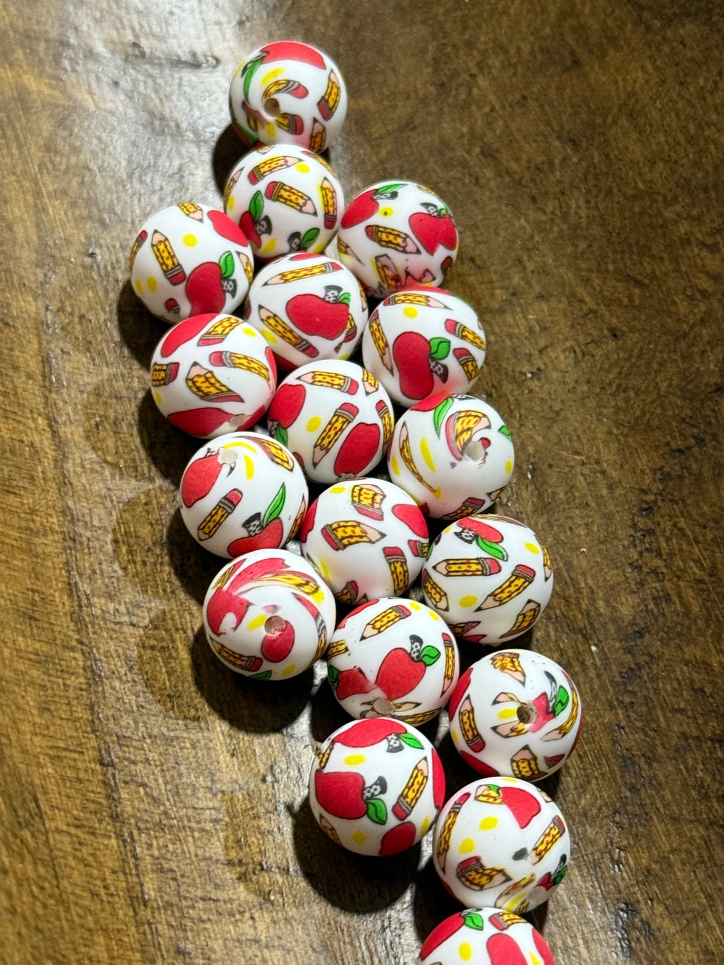 First Day of School 15mm Printed Round Silicone Bead