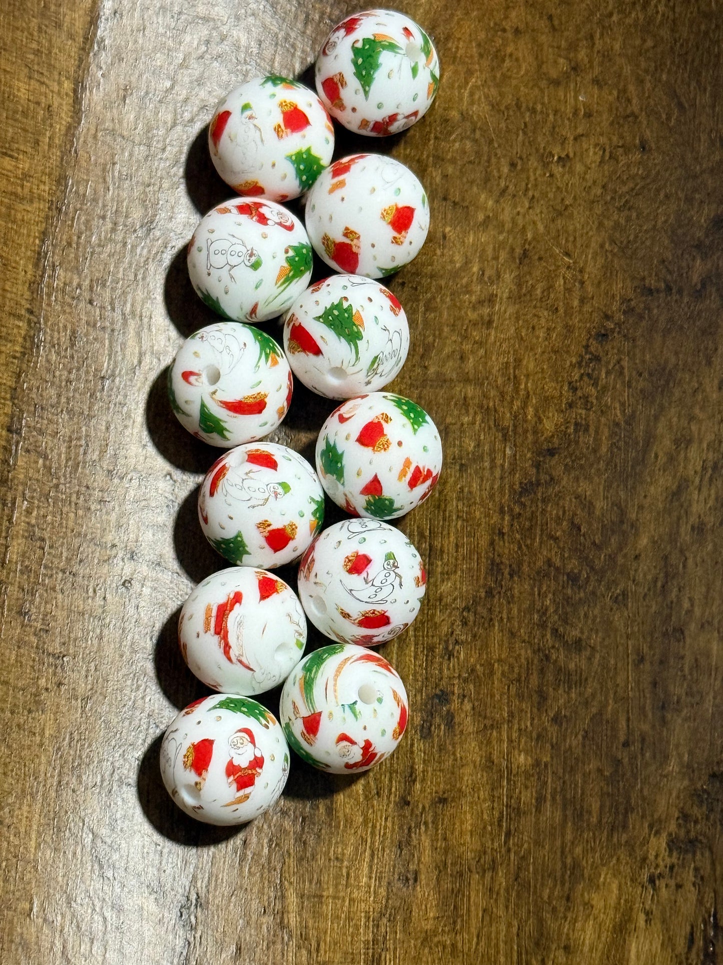 Silicone Christmas Printed Bead Santa Snowman Christmas Tree
