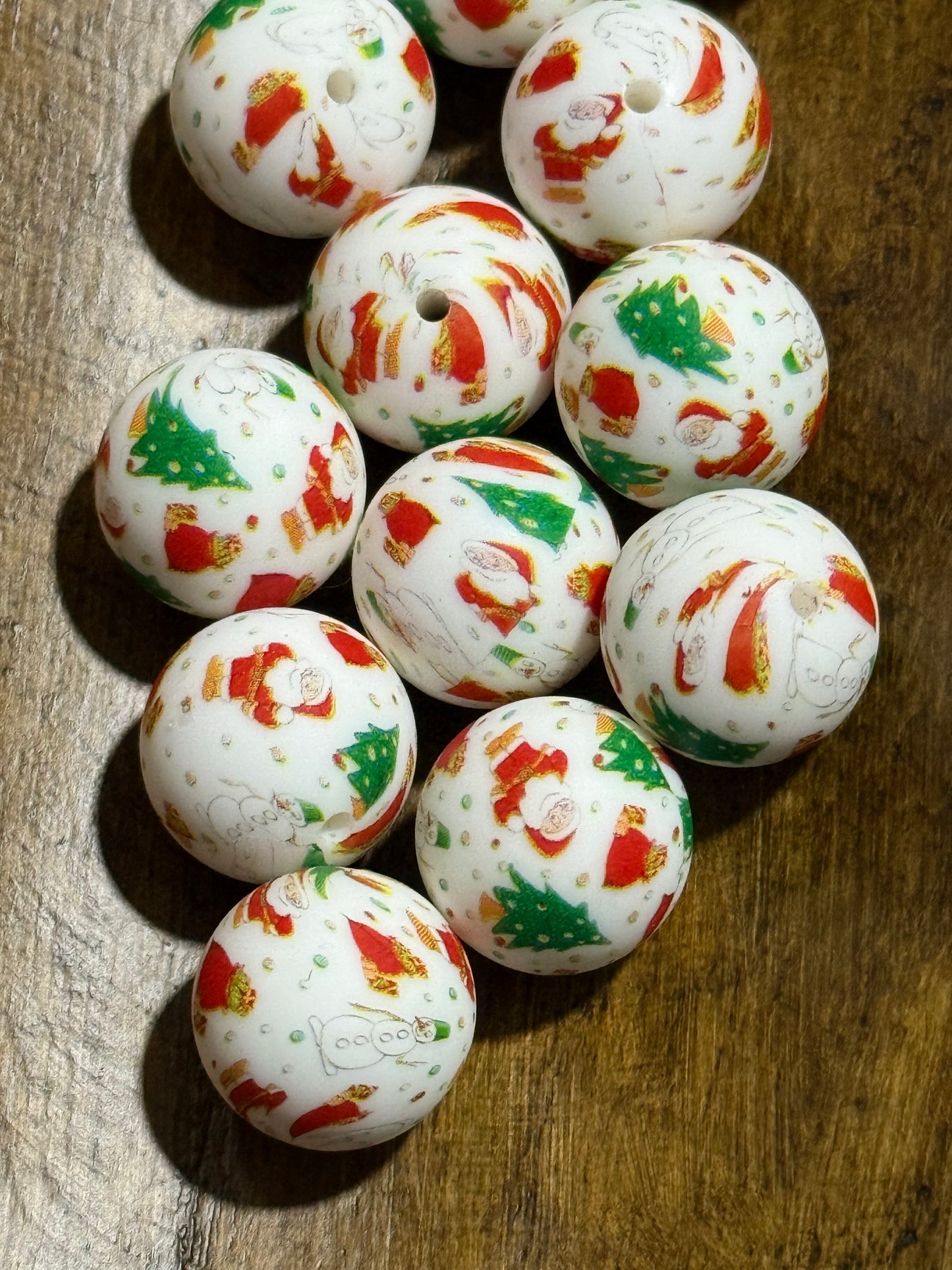 Silicone Christmas Printed Bead Santa Snowman Christmas Tree