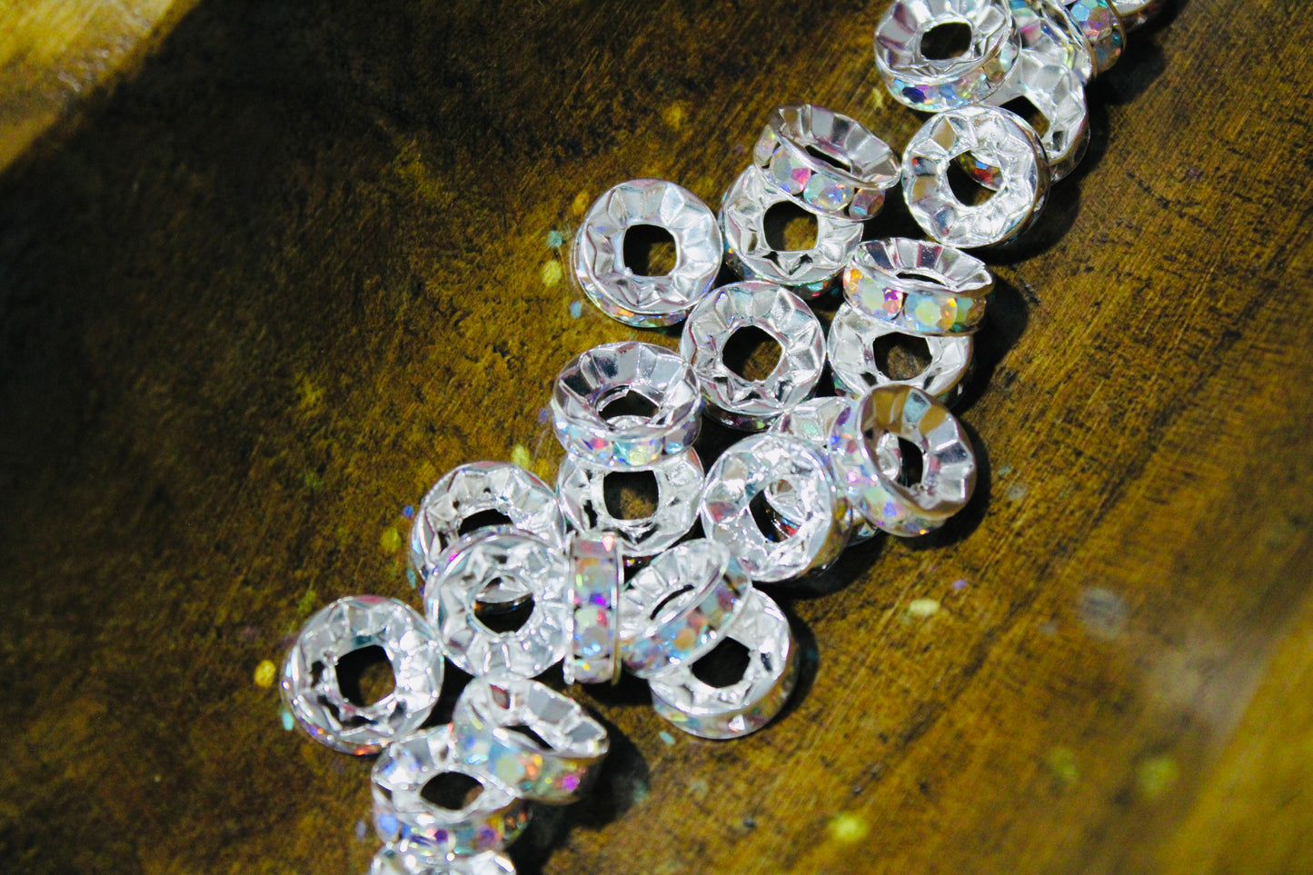 16mm Silver Iridescent Wide Mouth Rhinestone Spacer Bead 12 Count Bag