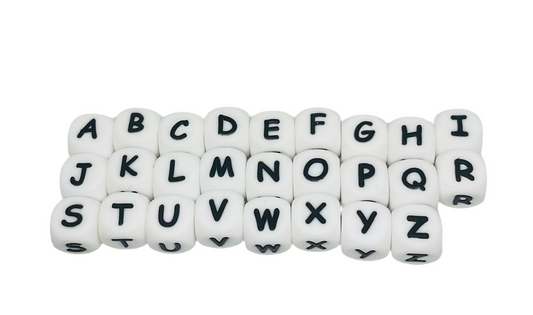12mm Silicone Letter Bead / Black and White / Pen Beading / Wristlet Beading