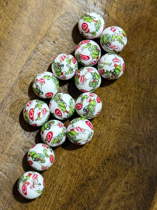 Christmas Holiday 15mm Printed Silicone Bead