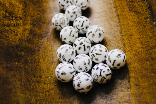 Dog Bone Printed 15mm Printed Silicone Bead Black And White
