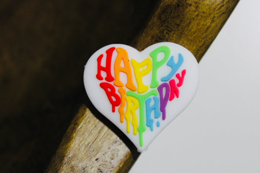 Happy Birthday Rainbow Heart Silicone Focal Bead