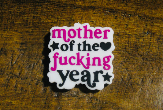 Mother Of The Year Purple Black And White Silicone Focal Bead