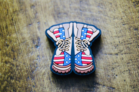 Patriotic Boot Silicone Focal Bead Red White Blue Tan