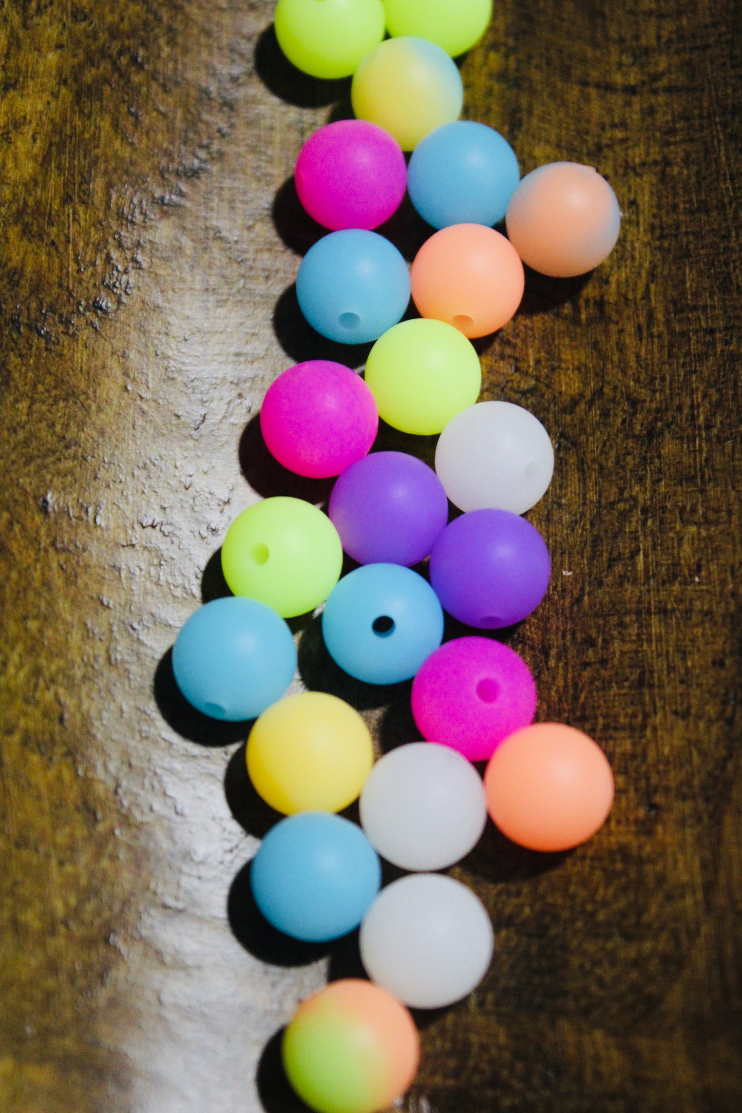 12mm Silicone Glow In The Dark Round Mixed Color Twenty Count Bead Bag