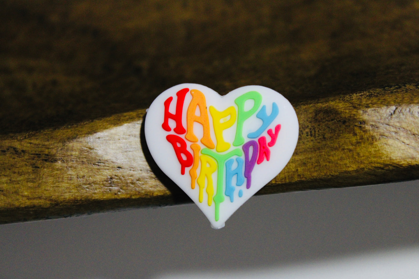 Happy Birthday Rainbow Heart Silicone Focal Bead