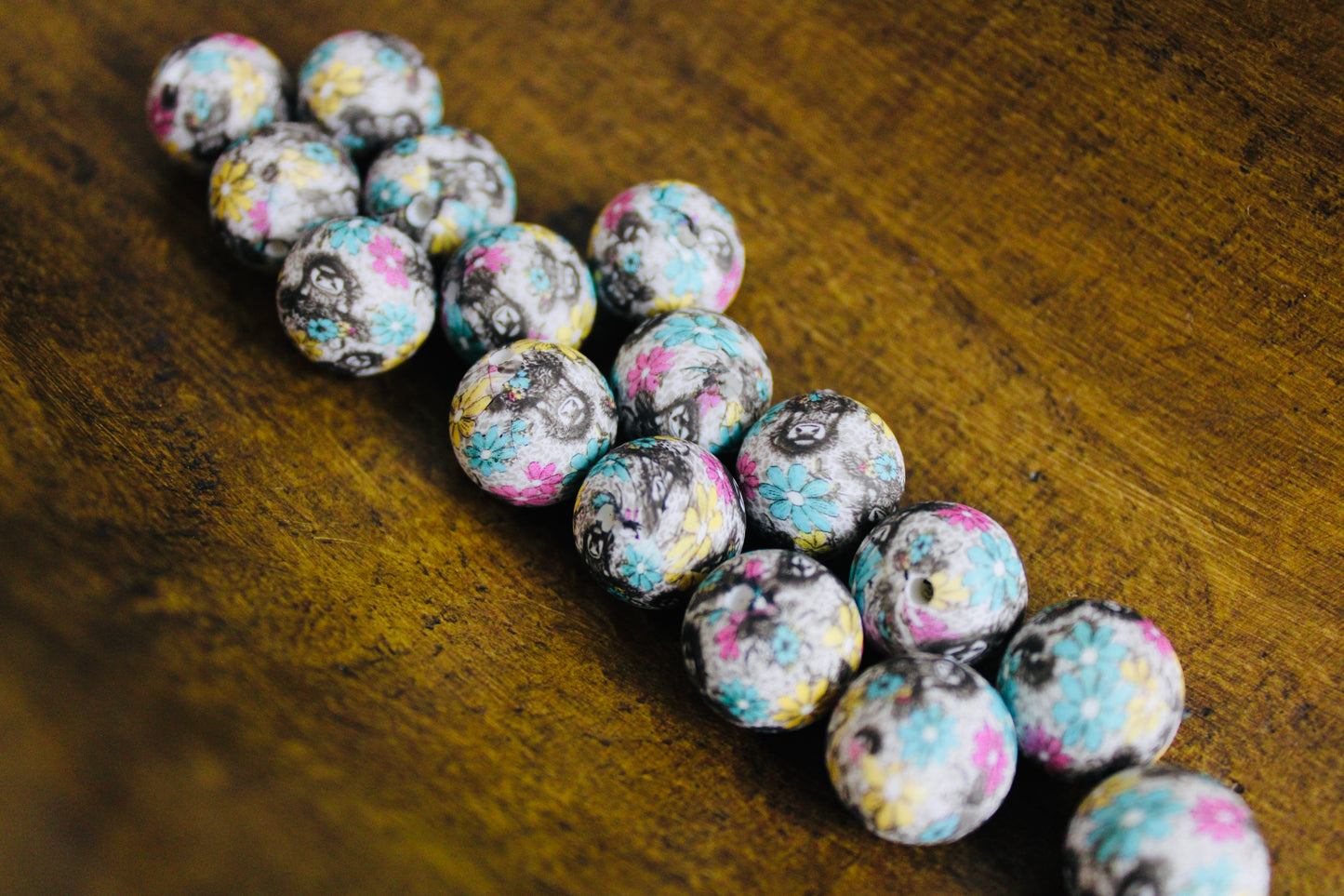 Pretty Cow 15mm Printed Silicone Bead Black White Turquoise Yellow Violet