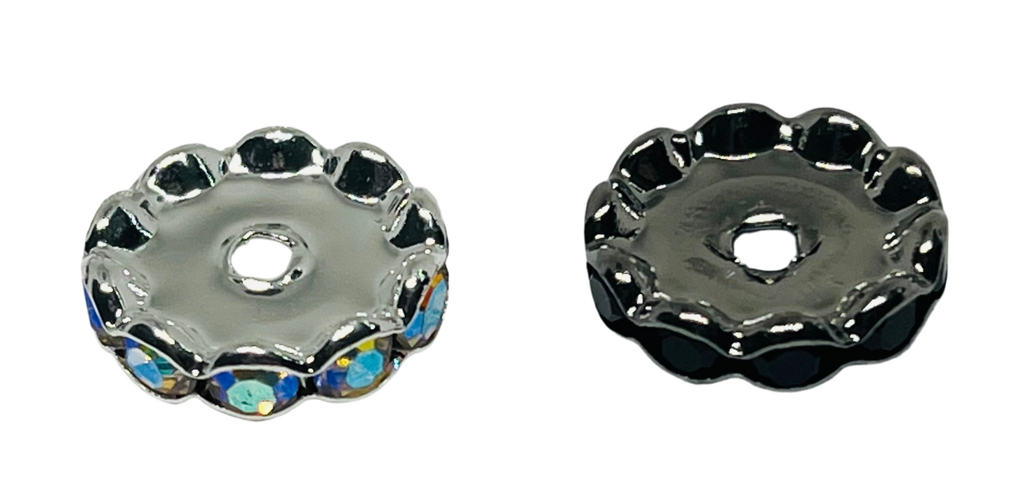 16mm Rhinestone Spacer Bead Silver or Gunmetal 15 Count