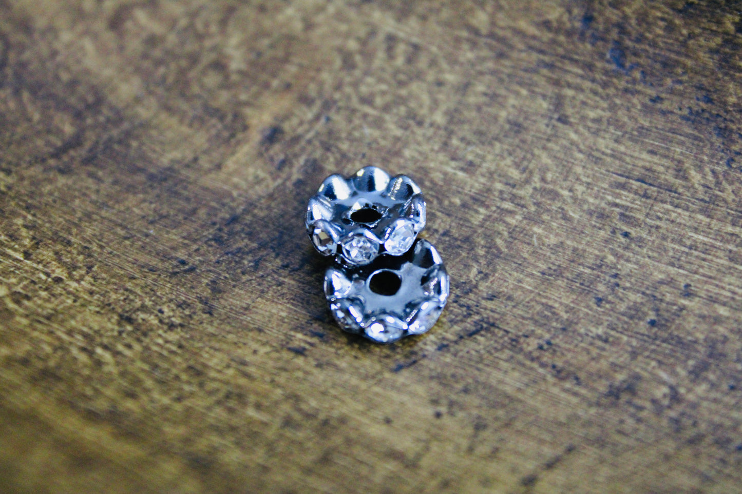 12mm Gunmetal Clear Stone Rhinestone Wavy Spacer Bead 40 Count Bag