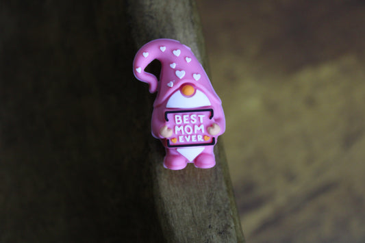 Silicone Focal Bead Best Mom Ever Gnome Focal Pink White