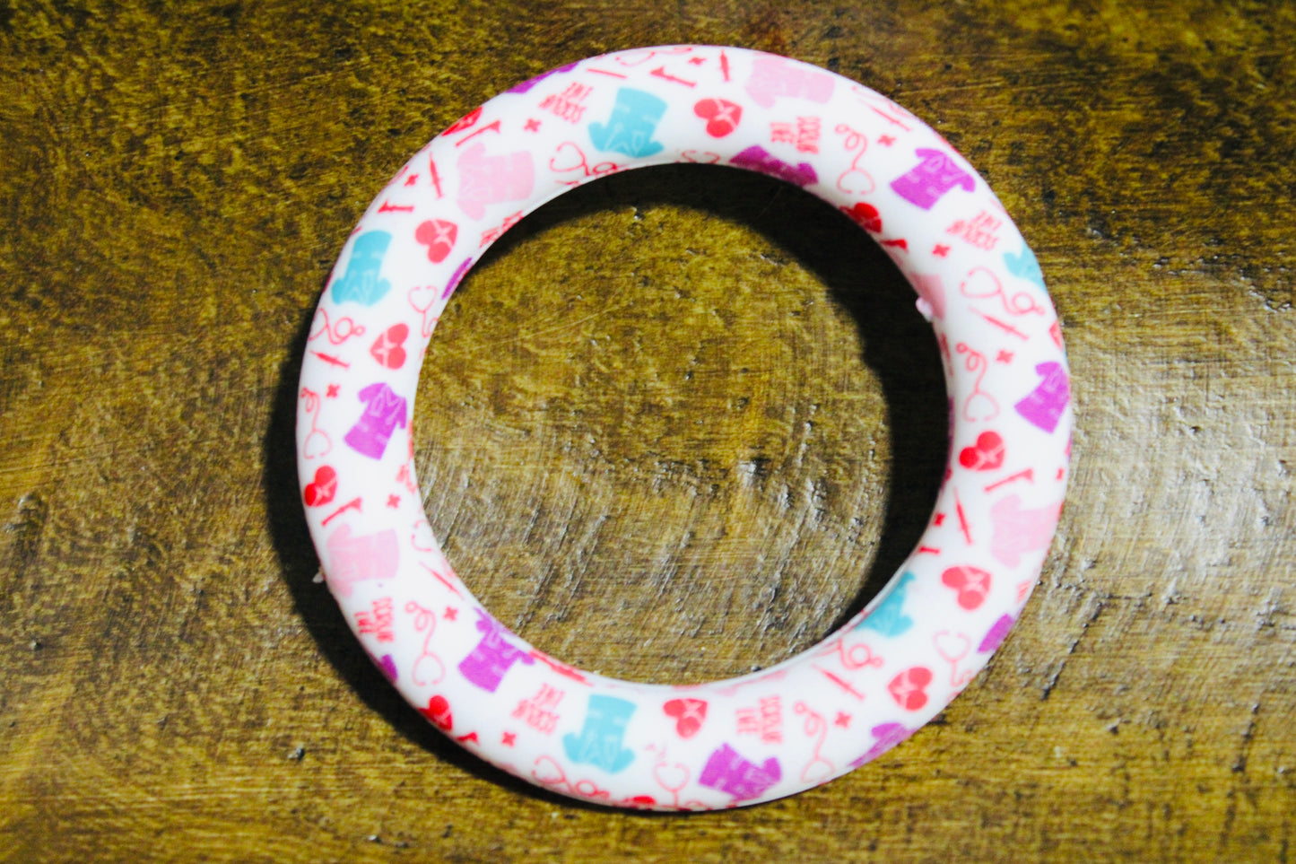 65mm Printed Silicone Ring Bead Multiple Print Options And Mixed Colors