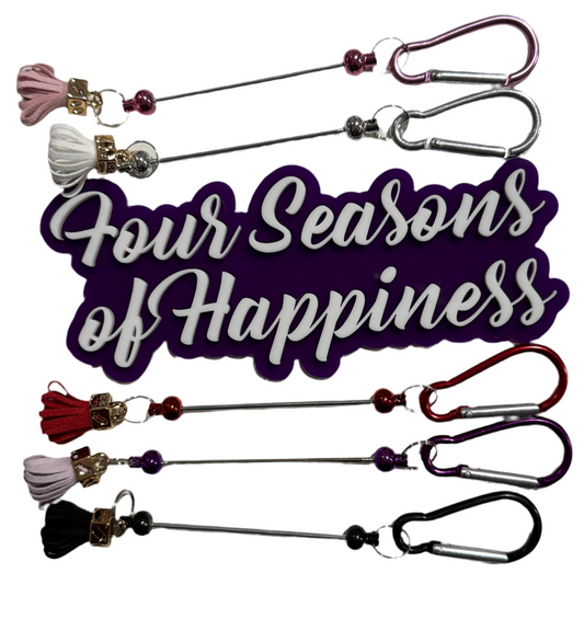 Aluminum Colored Bar Keychain With Mini Pom Pom Tassel