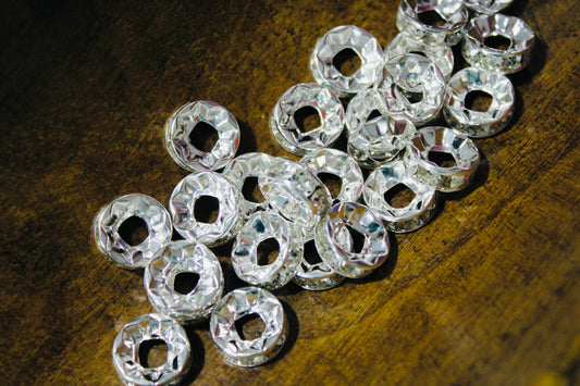 16mm Silver Clear Rhinestone Wide Mouth 12 Count Spacer Bead