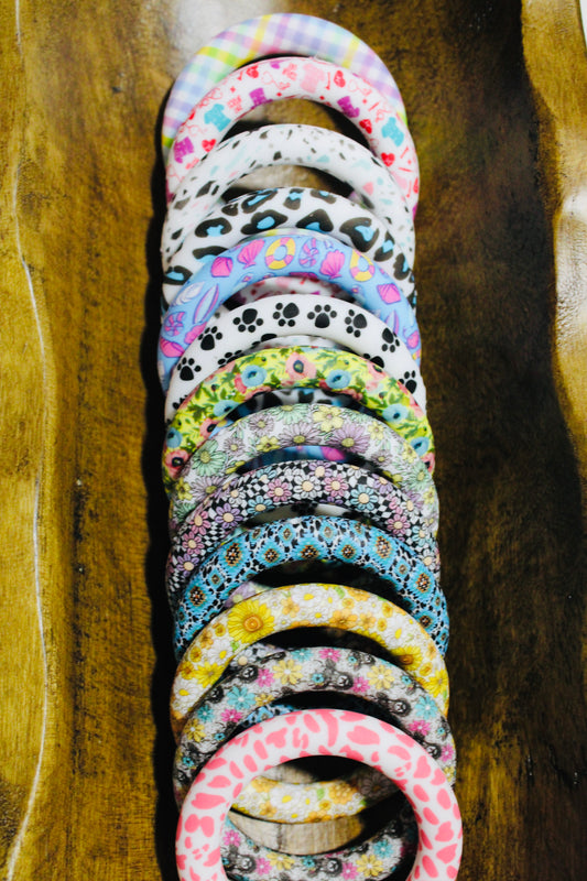 65mm Printed Silicone Ring Bead Multiple Print Options And Mixed Colors