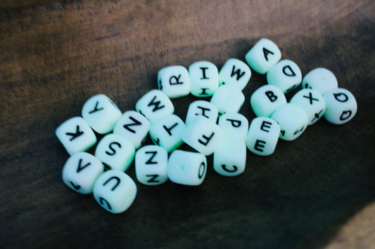 Glow In The Dark 12mm Silicone Letter Bead Mix Bag A-Z In Each Bead Mix