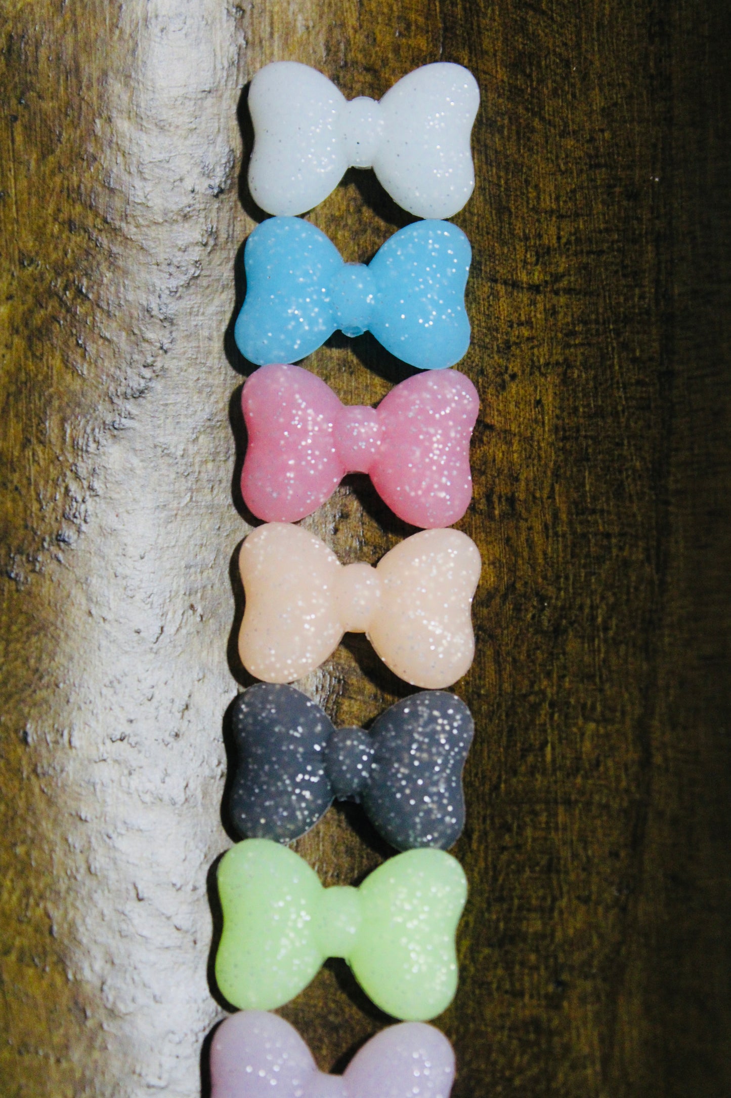 Glitter Glow In The Dark Bow Multiple Color Options Silicone Focal Bead