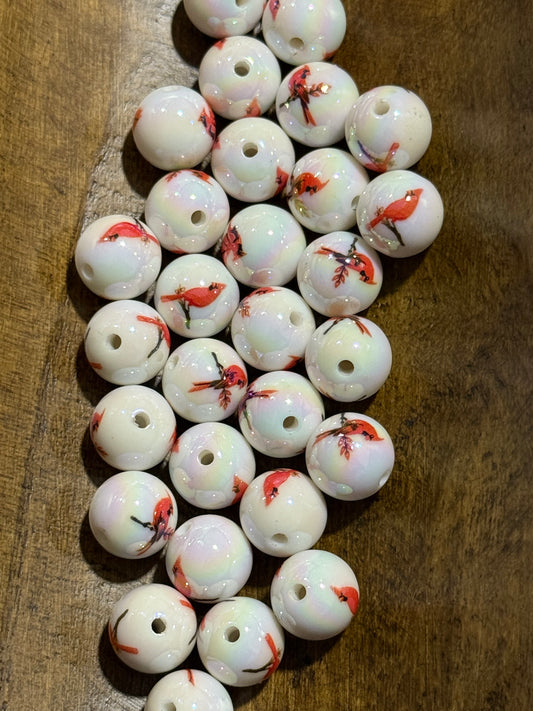 16mm Red Cardinal Acrylic Bead White Background