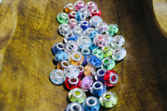 14mm Acrylic Wide-mouth Paw Print Mixed Color Spacer Bead 30 Count