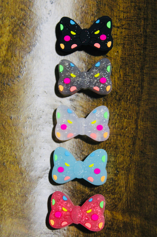 Polka Dot Neon Glitter Bow Silicone Focal Bead Clear Gray Or Black