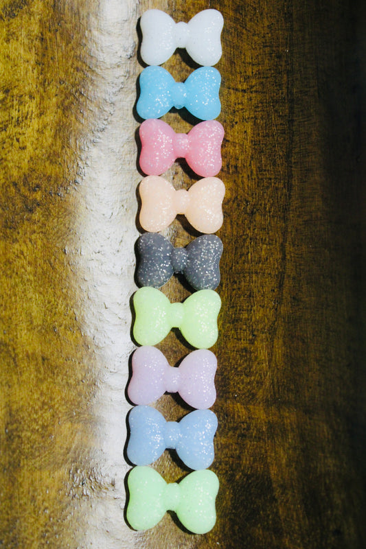 Glitter Glow In The Dark Bow Multiple Color Options Silicone Focal Bead