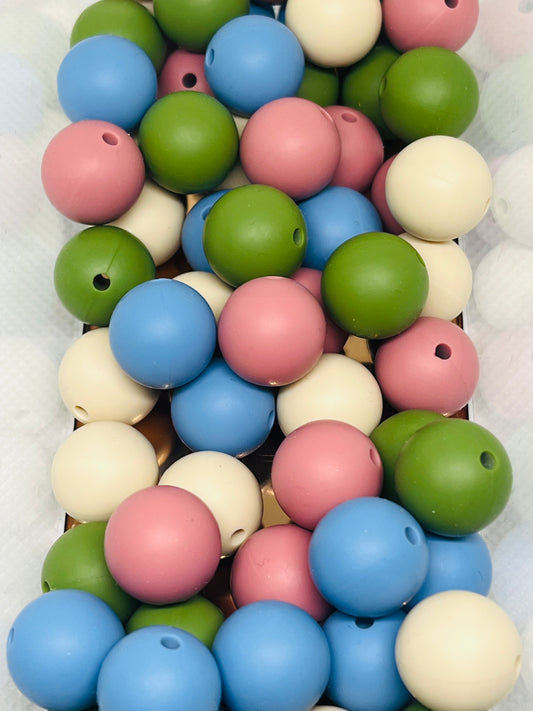 Country Cozy Bead Mix Silicone 15mm Bead Multicolor Mixed Bag Of Beads Dark Pink Powder Blue Sand Bean Green